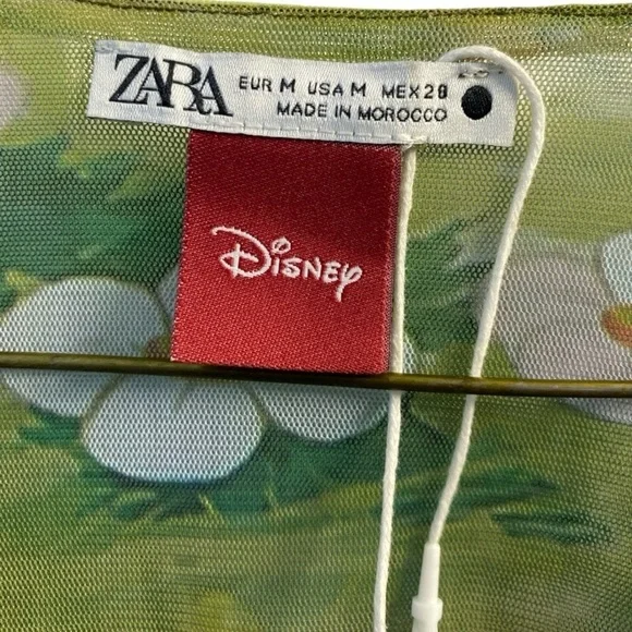 Zara x Disney Bambi Print Mesh Long Sleeve Crop Top W Ruching In Front (Flaw) - Picture 3 of 8